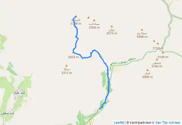 ترک جی پی اس قله آتش کوه