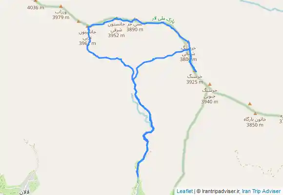 ترک جی پی اس پیمایش خط الراس از روستای ابنیک به جانستون و خرسنگ