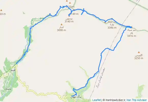 ترک جی پی اس چکاد پرسون به سر سیاه غارهای 1و 2و 3، از افجه به برگ جهان