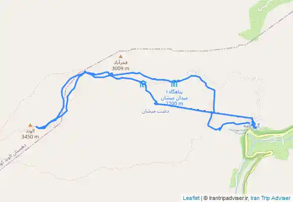 ترک جی پی اس Mountain hut, قله الوند Alvand Peak and پناهگاه دوم میشان Second Shelter of Mishan from پارکینگ Parking