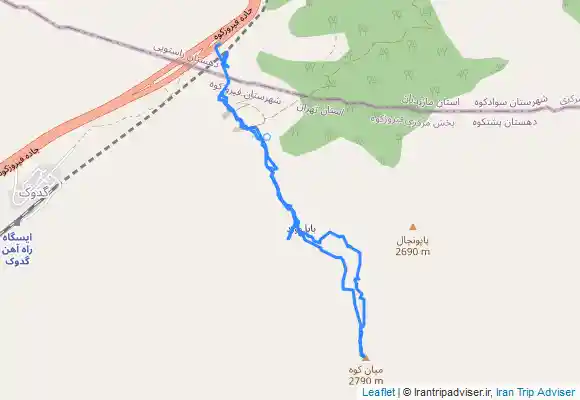 ترک جی پی اس قله میان کوه با تابلو پاپونچال