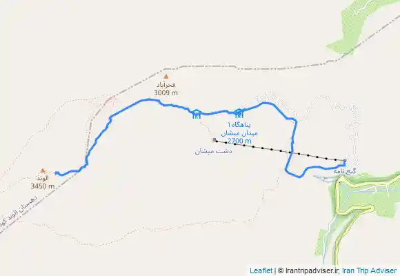ترک جی پی اس Gol Dar - آبشار گنجنامه - Mountain hut - پناهگاه دوم میشان Second Shelter of Mishan - قله الوند Alvand Peak