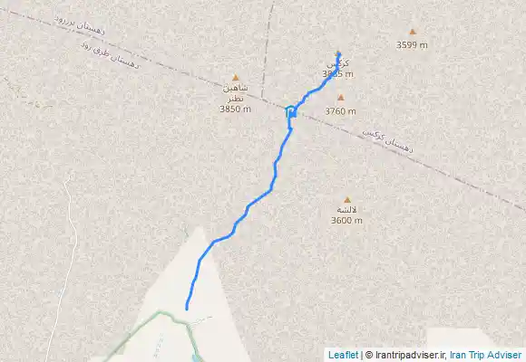 ترک جی پی اس Mār Chūneh - Gerdoo - آبشار کرکس - Mountain hut - Karkas Peak