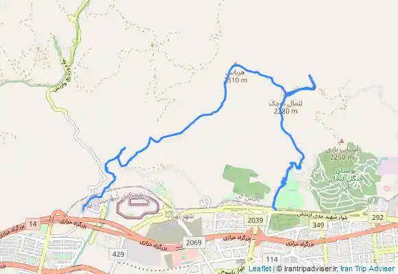 ترک جی پی اس پیمایش از ابتدای جاده وردیج تا قلل یاش، هریاس، لتمال، آسیاب باد و فرود از بوستان آبشار