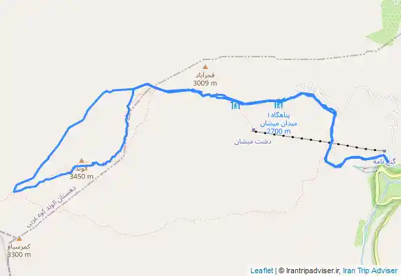 ترک جی پی اس صعود به قله الوند و بازگشت از جانپناه کلاغ لانه