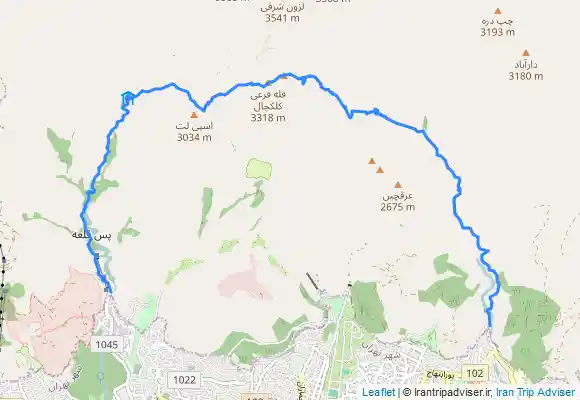 ترک جی پی اس دارآباد،دره آب زندگانی،دره گُرده گور،گردنه پیازچال،قله کلکچال،شیرپلا،سربند