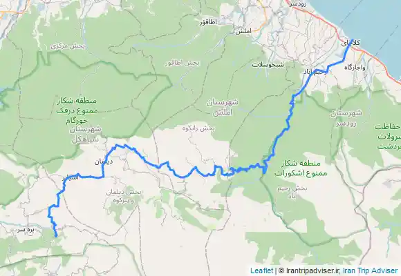 ترک جی پی اس مسیر داماش —»آسیابر—»دیلمان—»اشکورات —»شوک—»رحیم آباد—» کلاچای