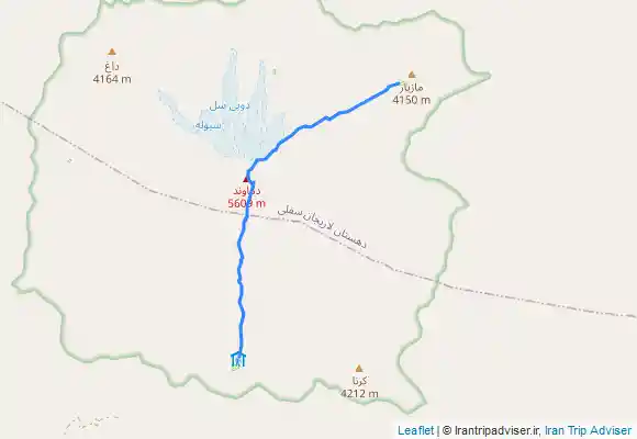 ترک جی پی اس TrkMTN Damavand(DIST hiking:Polur, South face, Damavand summit, NE face, Nandel MTN. base, Haraz Rd)