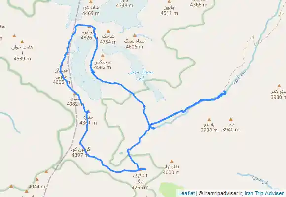 ترک جی پی اس خط‌الرأس لشگرک بزرگ به علم کوه از هَسارچال (هزارچال)