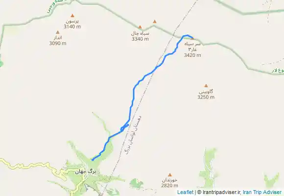 ترک جی پی اس قله سر سياه غار ٣ از روستاي برگ جهان