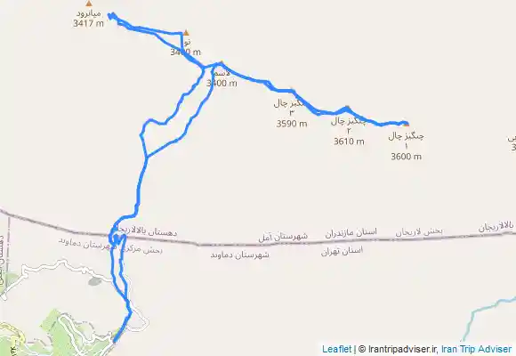 ترک جی پی اس خط الراس دوبرار از میانرود تا چنگیز چال از شهر دماوند