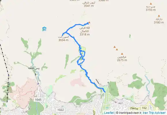 ترک جی پی اس پیمایش قله کلکچال و اسپلیت از سمت پارک جمشیدیه